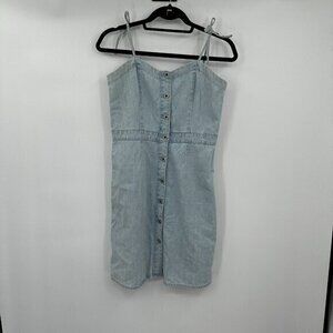 Jack Wills Womens Dress 6 Blue Denim Button Front Strappy Sleeveless V Neck